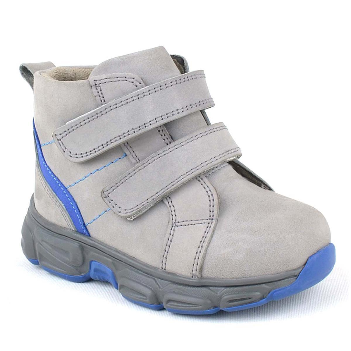 حذاء رياضي من الجلد الطبيعي باللون الرمادي من راكر بلاس مع شريط فيلكرو للأطفال الصغار - 1