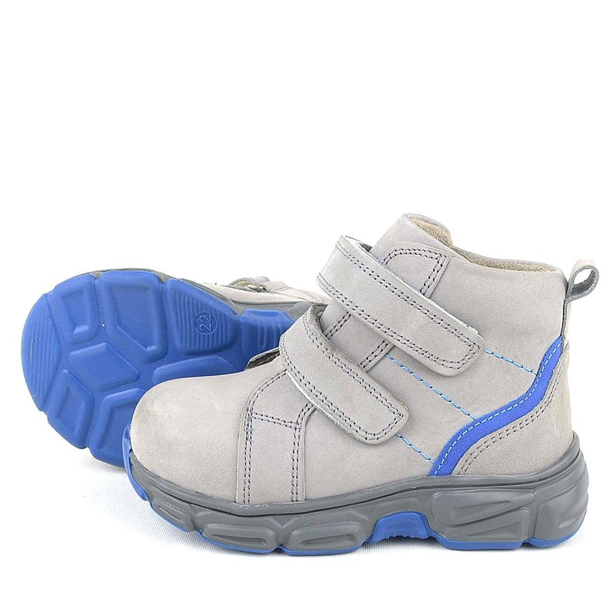 حذاء رياضي من الجلد الطبيعي باللون الرمادي من راكر بلاس مع شريط فيلكرو للأطفال الصغار - 5