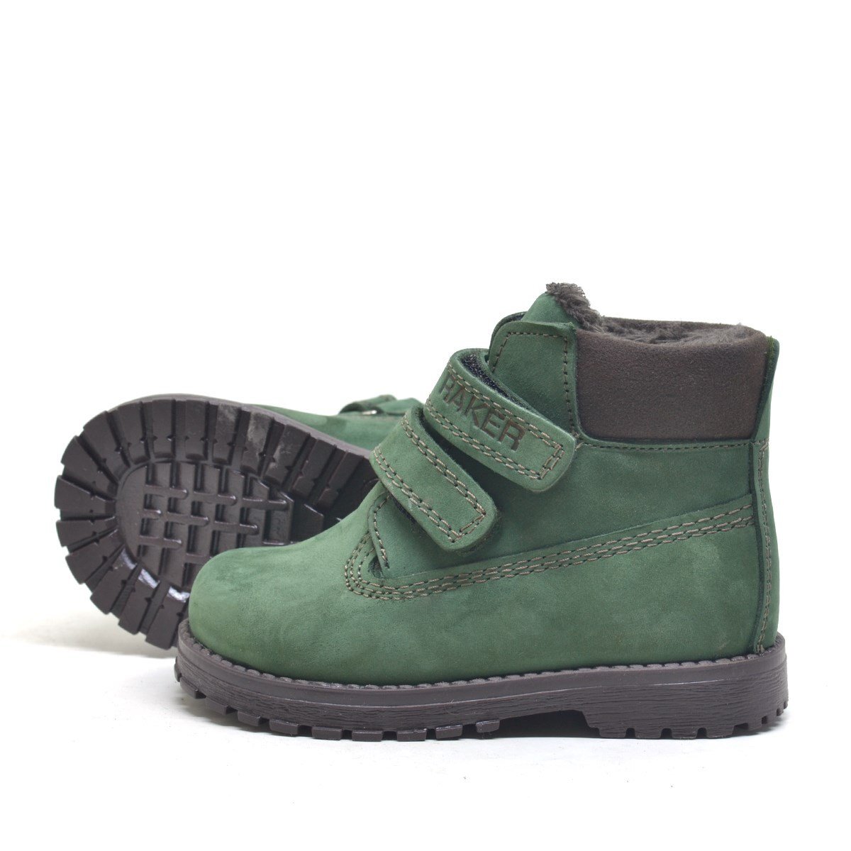حذاء أطفال راكر بلاس نيسون من الجلد الطبيعي باللون الأخضر والفرو بشريط فيلكرو للجنسين - 4