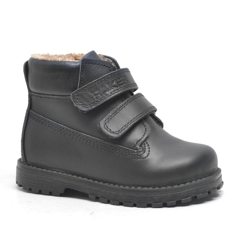 حذاء أطفال راكر بلاس نيسون من الجلد الطبيعي باللون الأسود مزود بشريط فيلكرو للجنسين - Rakerplus