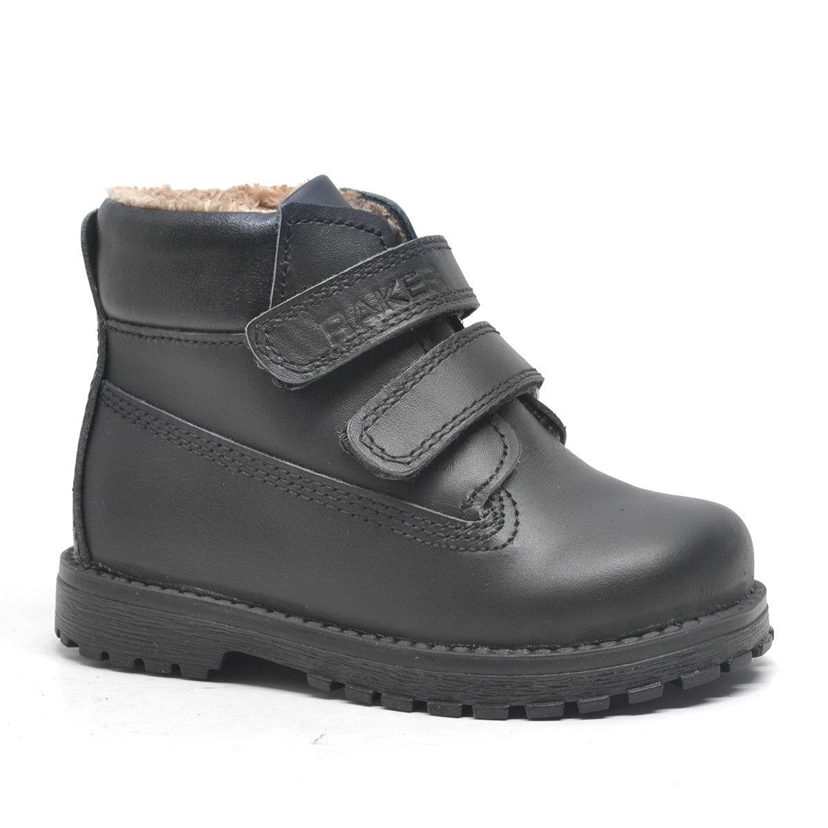 حذاء أطفال راكر بلاس نيسون من الجلد الطبيعي باللون الأسود مزود بشريط فيلكرو للجنسين - 1