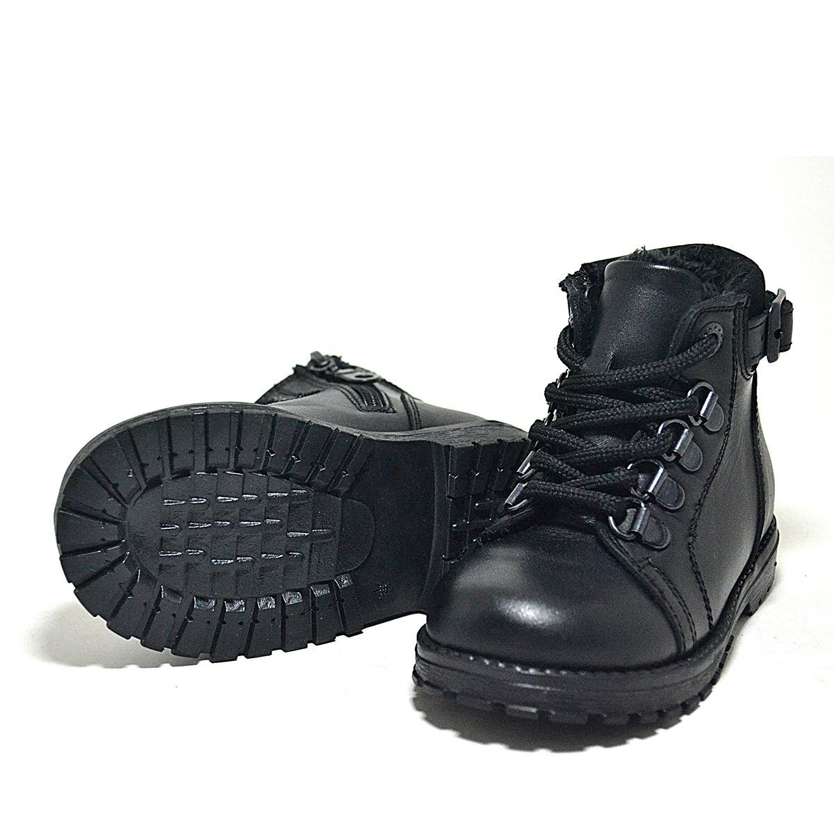 حذاء جريفون من الجلد الطبيعي باللون الأسود بسحاب للأطفال الصغار من راكر بلاس - 5