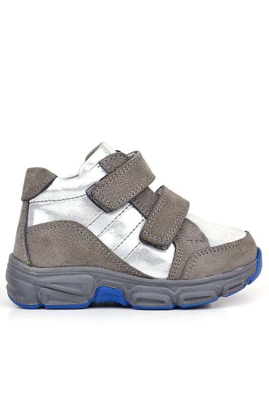حذاء راكر بلاس من الجلد الطبيعي باللون الرمادي الفضي مع شريط فيلكرو للفتيات الصغيرات - 2