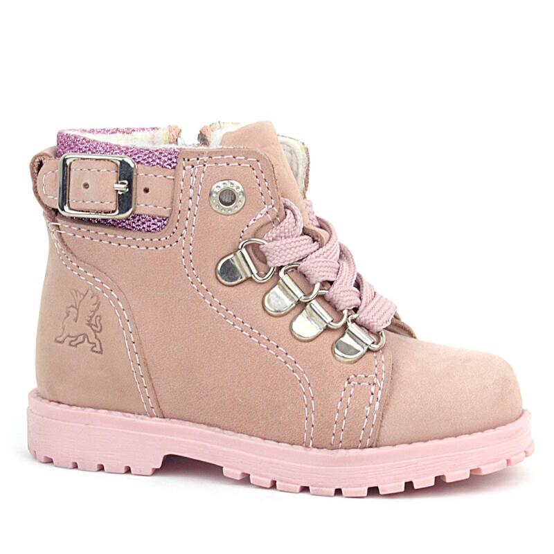 حذاء جريفون من راكر بلاس، مصنوع من الجلد الطبيعي، وردي لامع، مزود بسحاب، للفتيات الصغيرات - Rakerplus