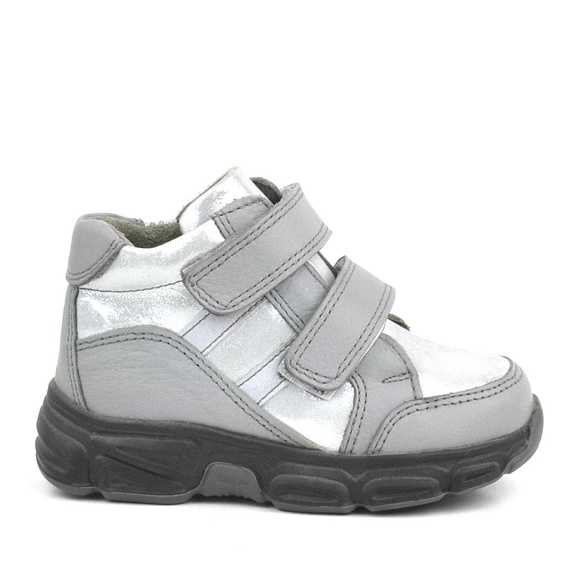 حذاء راكر بلاس من الجلد الطبيعي بشريط فيلكرو فضي لامع للفتيات الصغيرات - 2