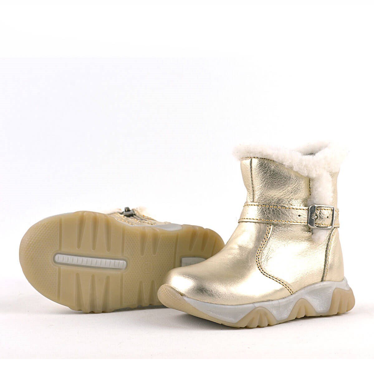 حذاء راكر بلاس الجلدي الذهبي اللامع للأطفال والرضع - 4