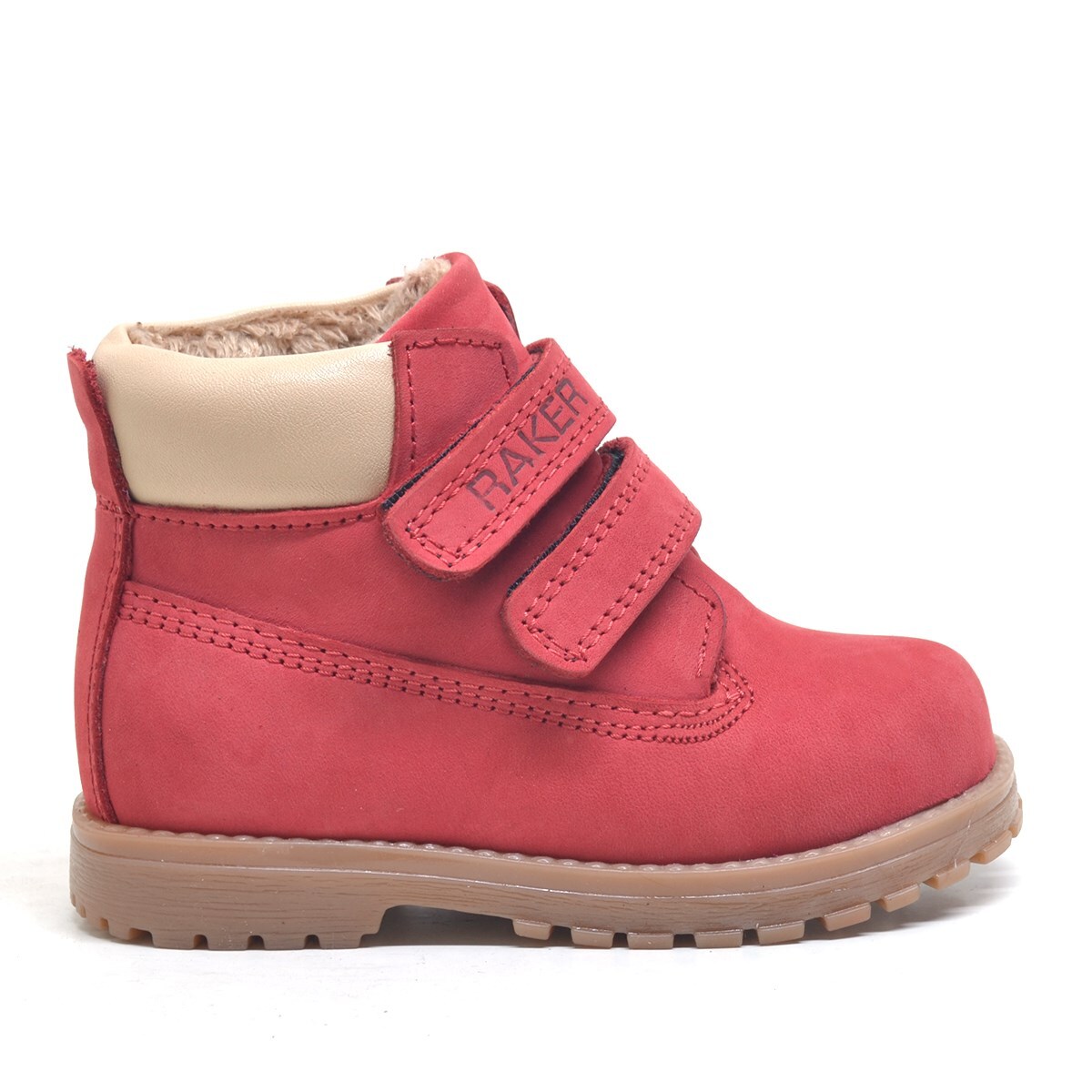 حذاء أطفال من الجلد الطبيعي من راكر بلاس نيسون، أحمر اللون، بشريط فيلكرو - 2