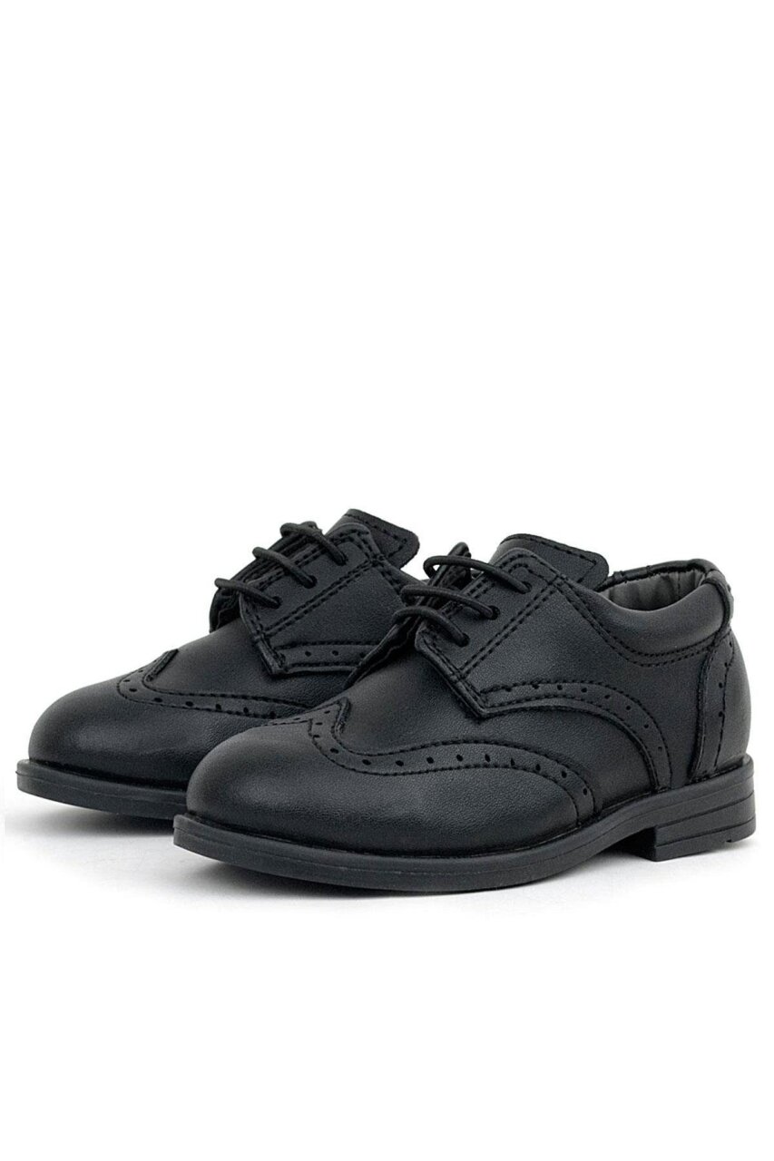 حذاء راكر بلاس تيتان أسود غير لامع برباط للأولاد الصغار - 4