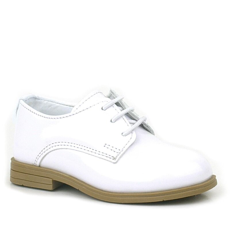 حذاء أوكسفورد كلاسيكي للأطفال من راكر بلاس مصنوع من الجلد اللامع باللون الأبيض - 1