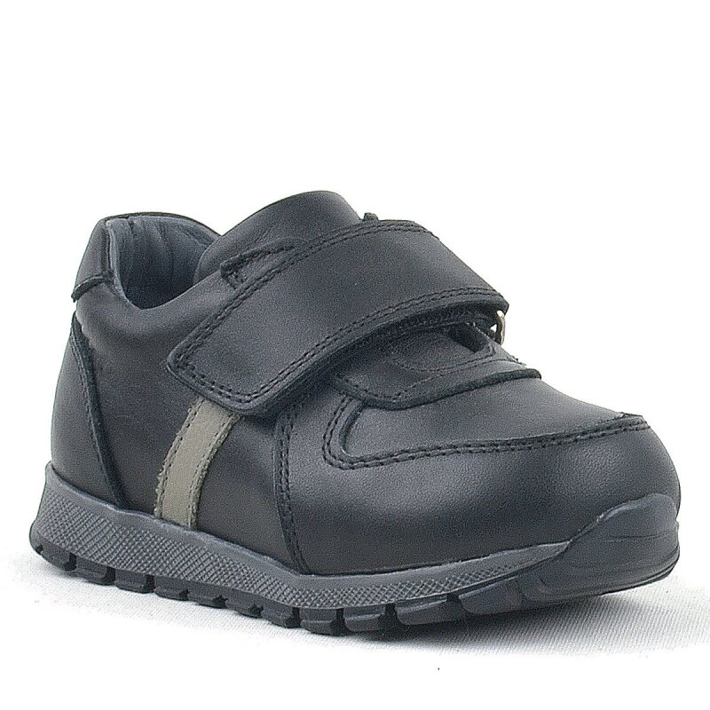 حذاء رياضي للأطفال من راكر بلس مصنوع من الجلد الطبيعي باللون الأسود مع شريط فيلكرو - Rakerplus