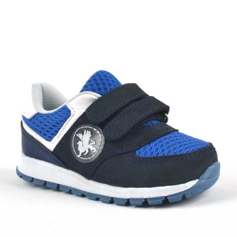 حذاء رياضي للأطفال من راكر بلس مصنوع من الجلد الطبيعي باللون الأزرق الداكن مع شريط فيلكرو - Rakerplus