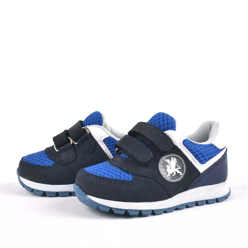 حذاء رياضي للأطفال من راكر بلس مصنوع من الجلد الطبيعي باللون الأزرق الداكن مع شريط فيلكرو - 3