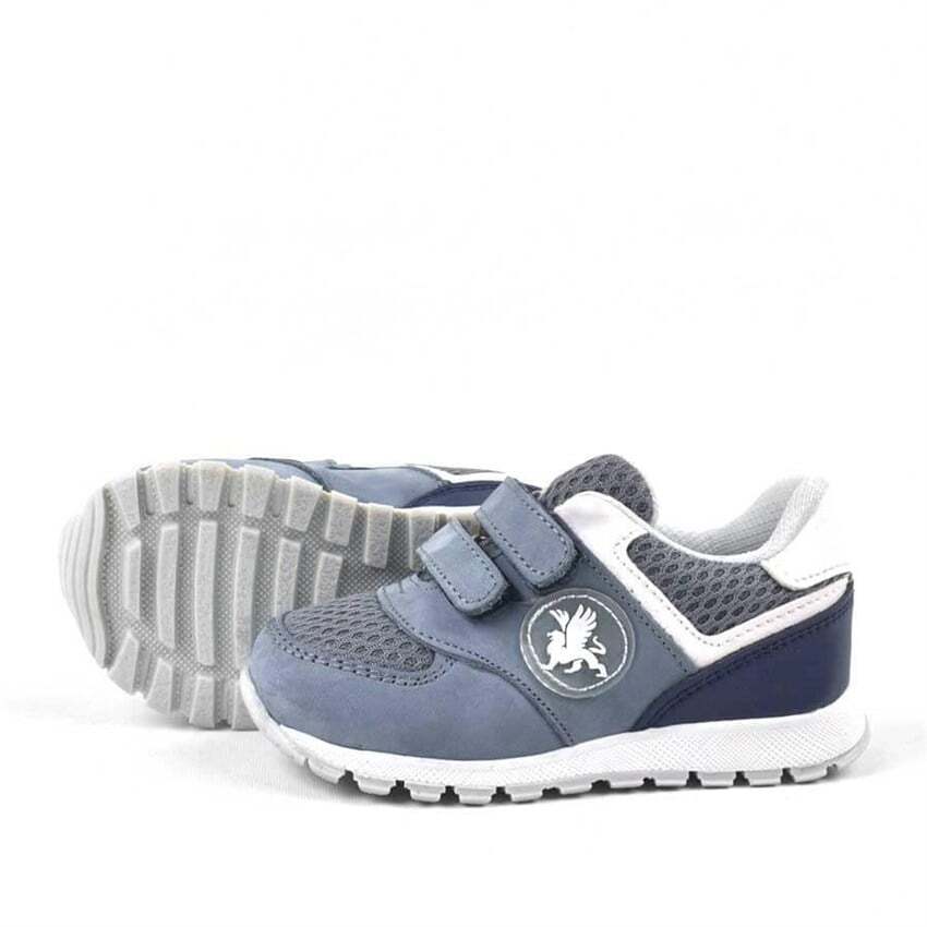 حذاء رياضي للأطفال من راكر بلاس مصنوع من الجلد الطبيعي باللون الرمادي مع شريط فيلكرو - 4