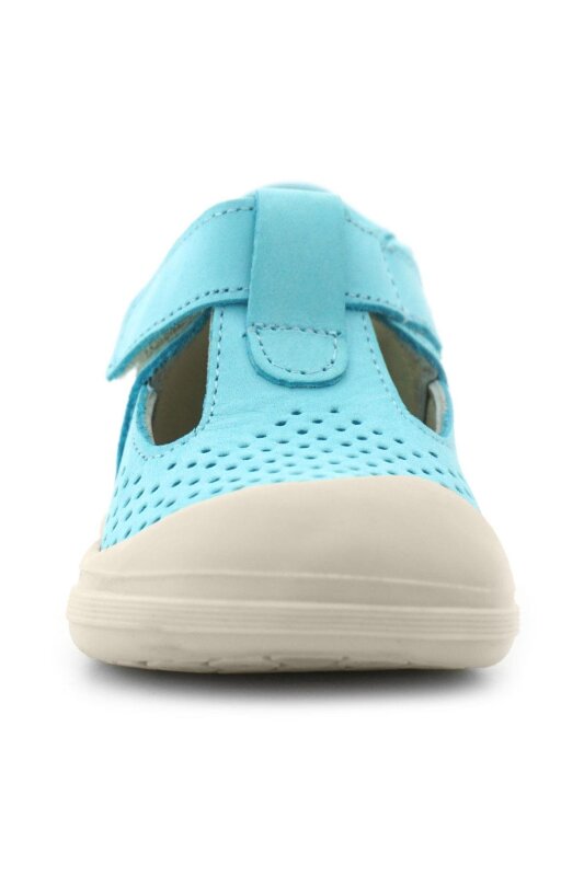 صندل أطفال تشريحي من الجلد الطبيعي باللون الأزرق والأبيض مع شريط فيلكرو من راكر بلس شون - 4