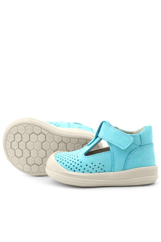 صندل أطفال تشريحي من الجلد الطبيعي باللون الأزرق والأبيض مع شريط فيلكرو من راكر بلس شون - 8