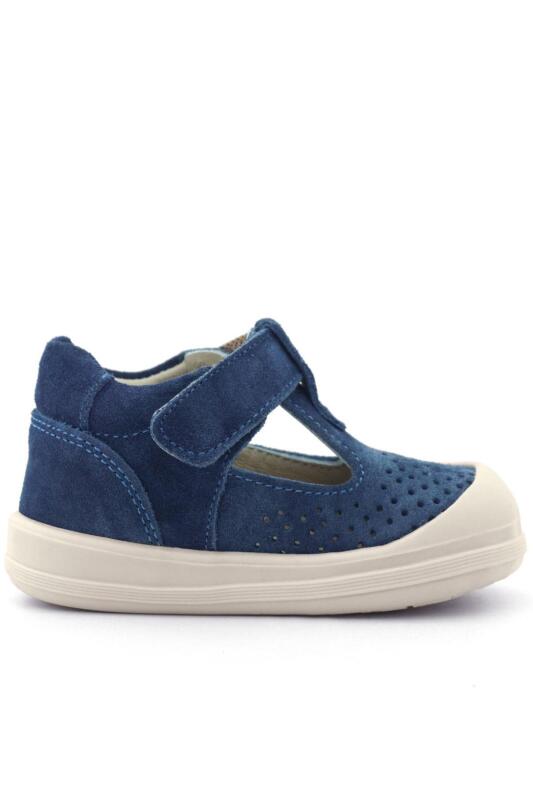 صندل أطفال تشريحي من الجلد الطبيعي من راكر بلس شون، أزرق داكن، أبيض، مع شريط فيلكرو - 3