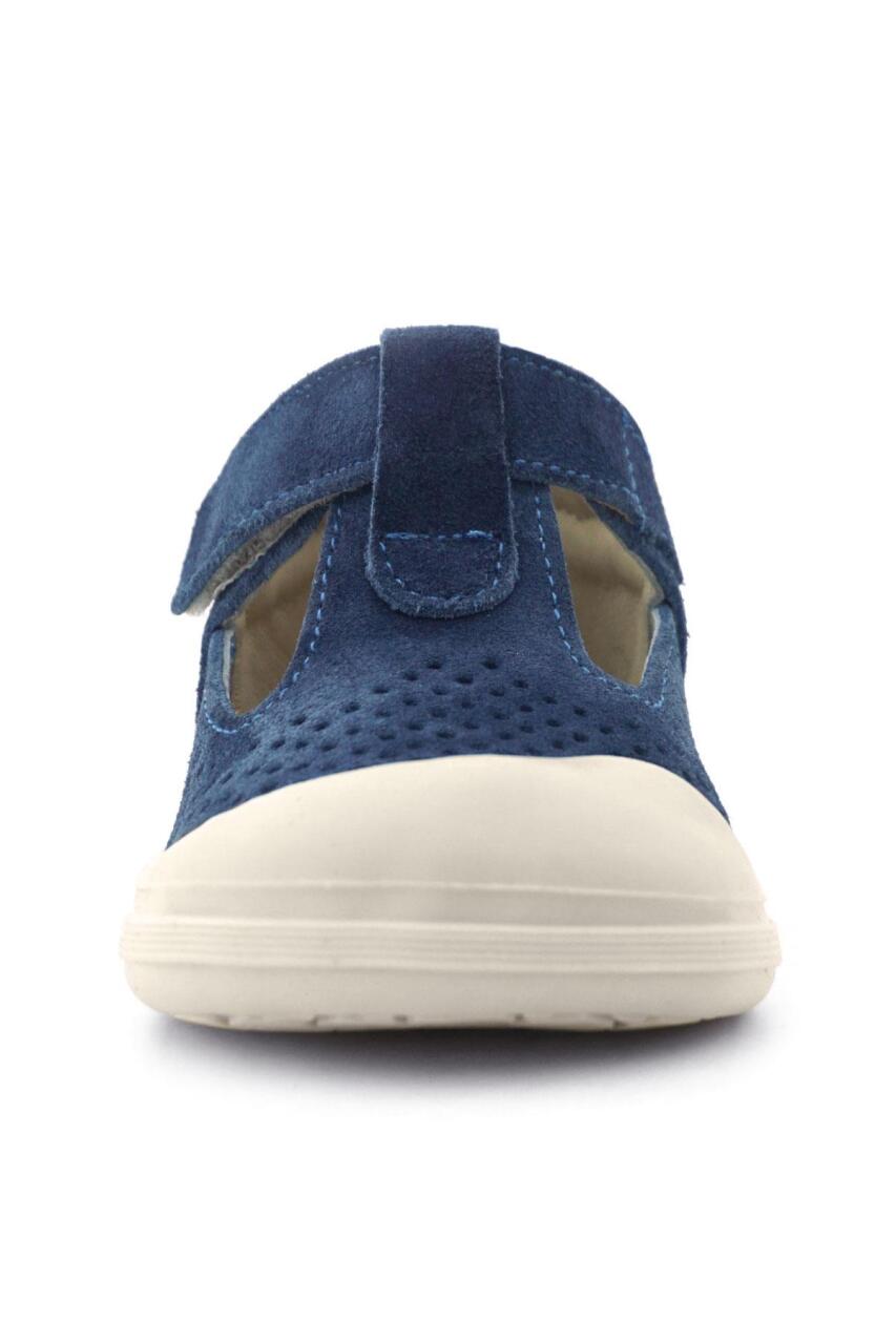 صندل أطفال تشريحي من الجلد الطبيعي من راكر بلس شون، أزرق داكن، أبيض، مع شريط فيلكرو - 4