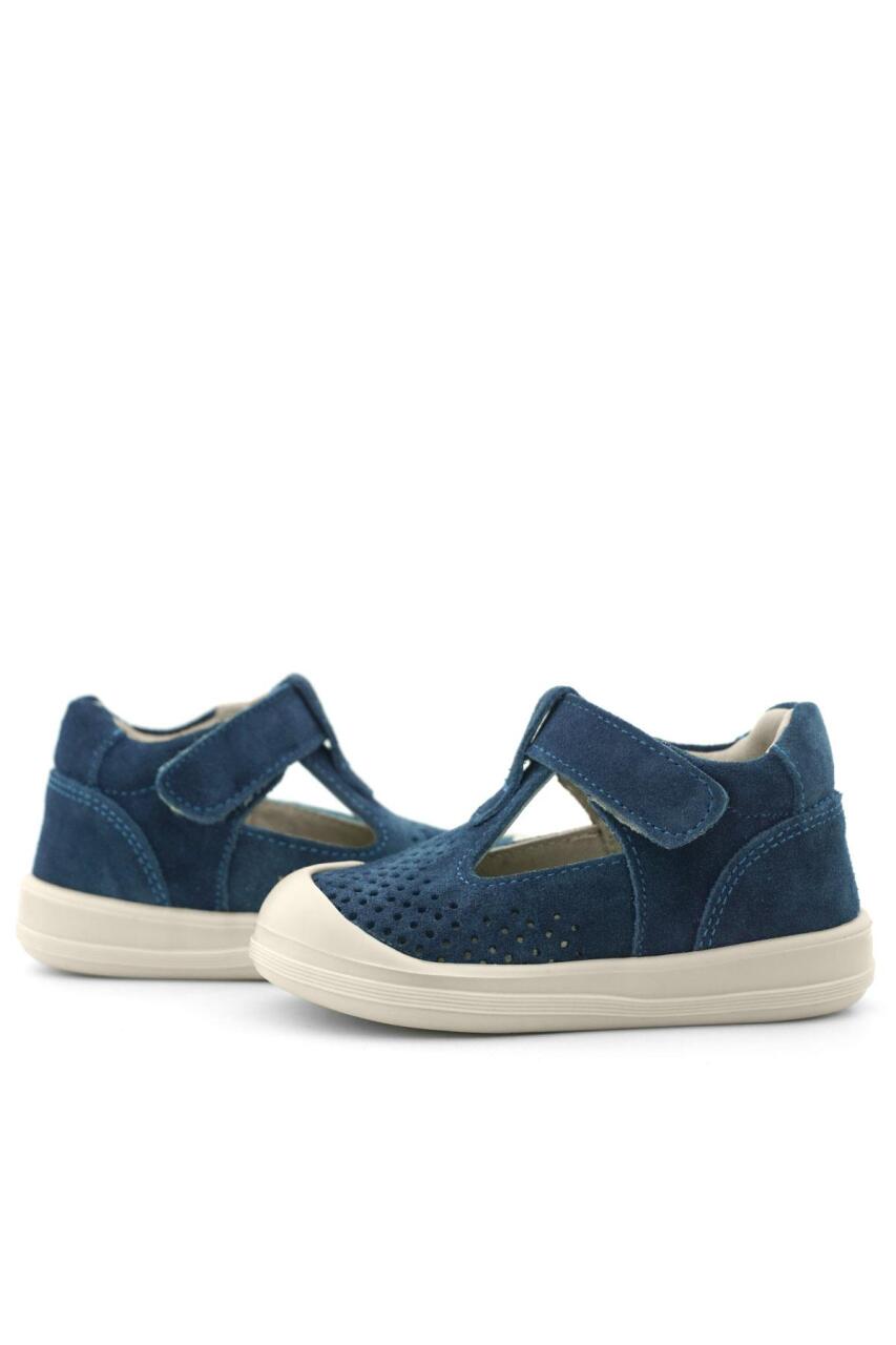 صندل أطفال تشريحي من الجلد الطبيعي من راكر بلس شون، أزرق داكن، أبيض، مع شريط فيلكرو - 8