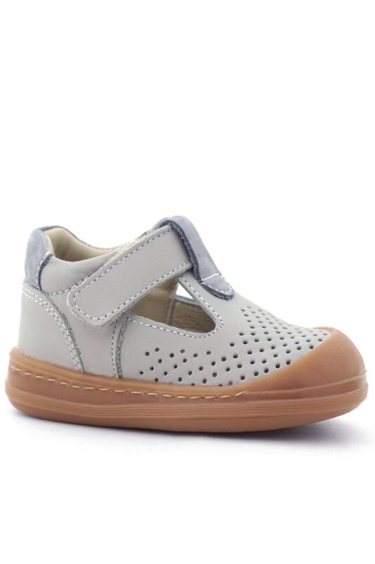 صندل شون من الجلد الطبيعي باللون الرمادي الفاتح مع شريط فيلكرو تشريحي للأطفال من راكر بلاس - 2