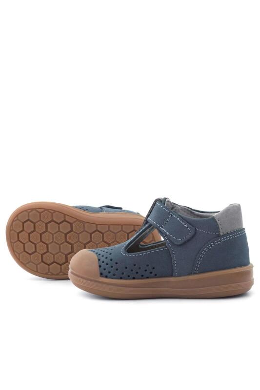 صندل أطفال تشريحي من الجلد الطبيعي من راكر بلس شون، أزرق داكن، رمادي، مع شريط فيلكرو - 7