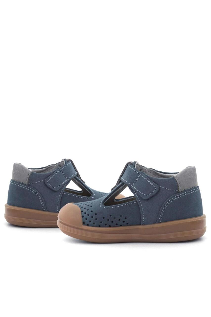 صندل أطفال تشريحي من الجلد الطبيعي من راكر بلس شون، أزرق داكن، رمادي، مع شريط فيلكرو - 8
