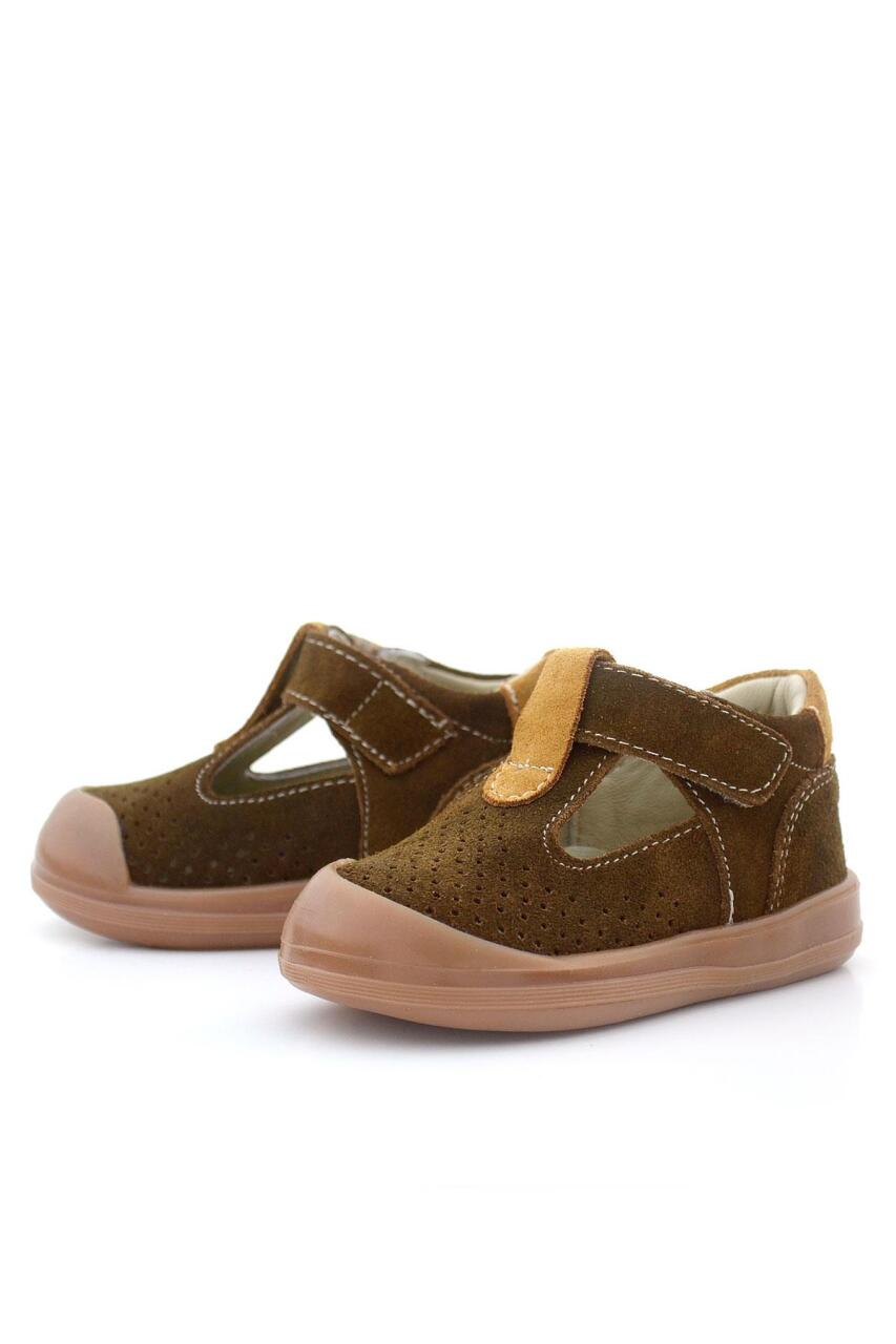 صندل شون من الجلد الطبيعي البني الفاتح مع شريط فيلكرو تشريحي للأطفال من راكر بلاس - 5