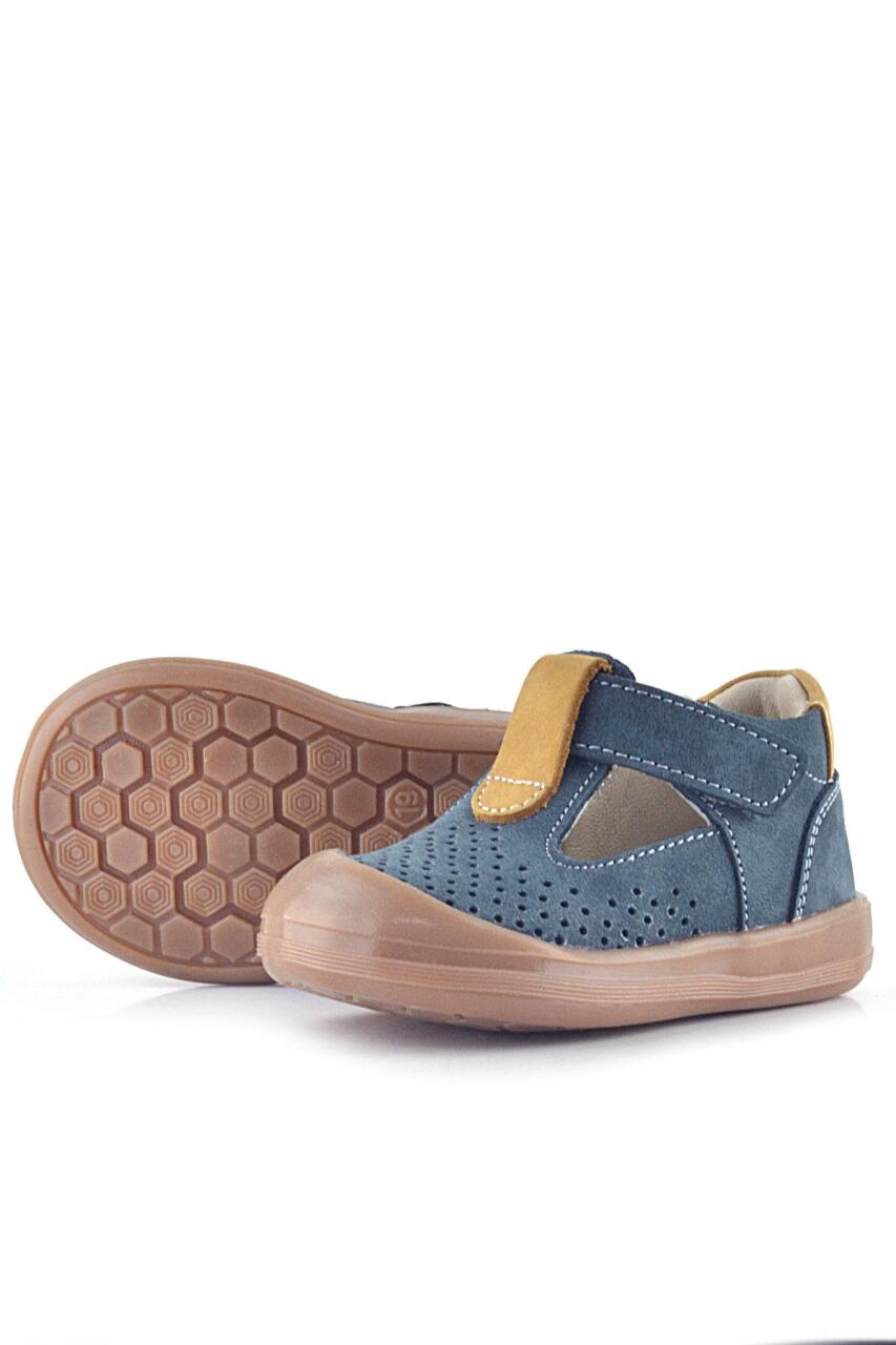 صندل شون من الجلد الطبيعي باللون الرمادي والبني مع شريط فيلكرو تشريحي للأطفال من راكر بلاس - 6