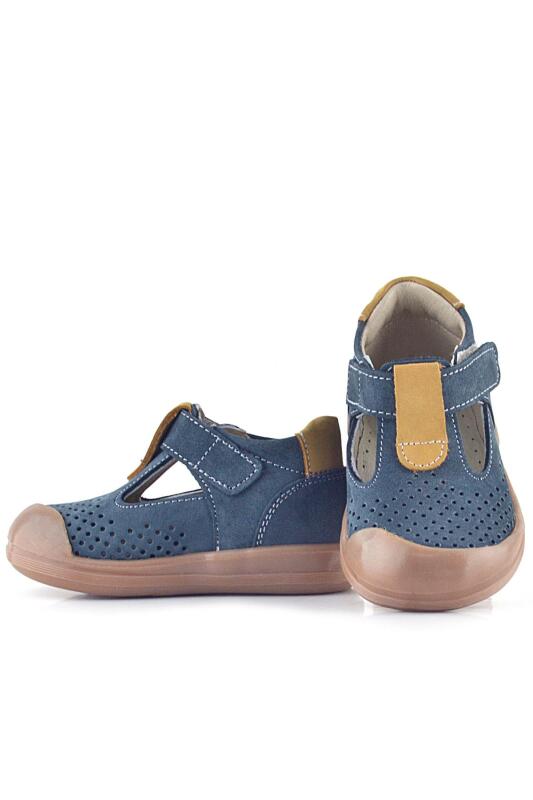 صندل شون من الجلد الطبيعي باللون الرمادي والبني مع شريط فيلكرو تشريحي للأطفال من راكر بلاس - 8