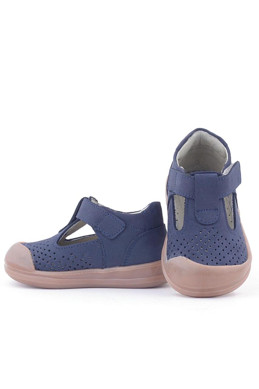 صندل أطفال تشريحي من الجلد الطبيعي من راكر بلس شون، أزرق داكن، بشريط فيلكرو - 5