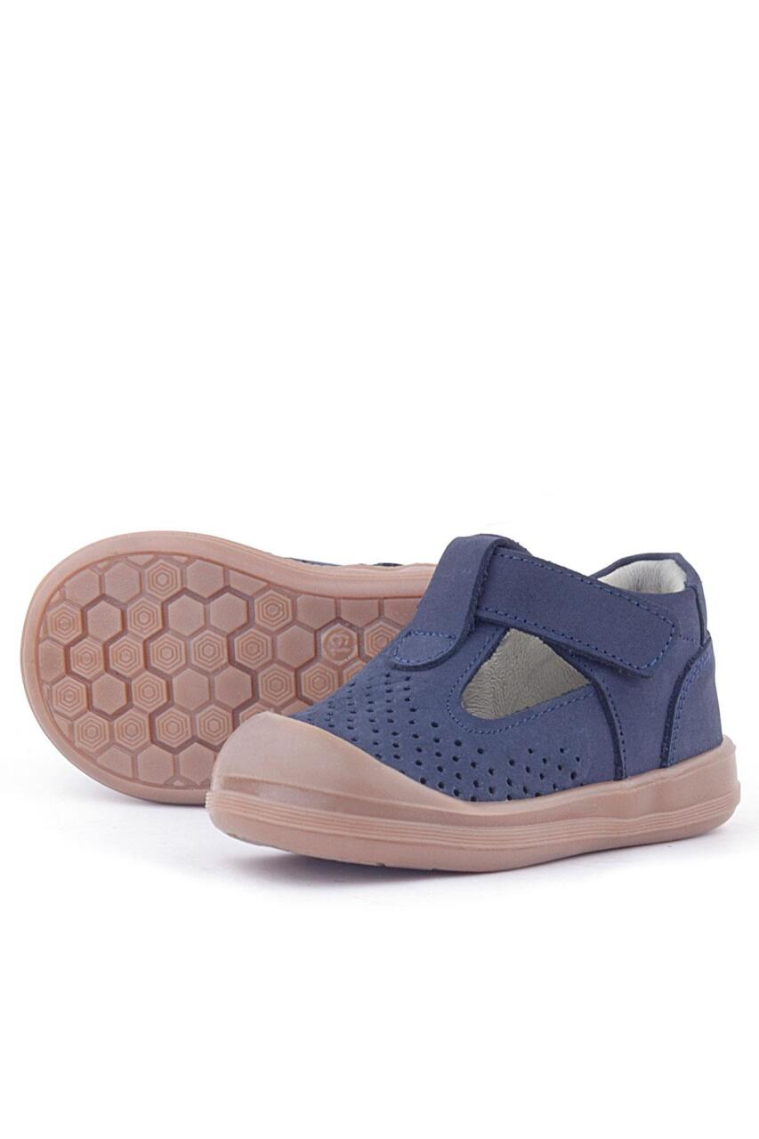 صندل أطفال تشريحي من الجلد الطبيعي من راكر بلس شون، أزرق داكن، بشريط فيلكرو - 6