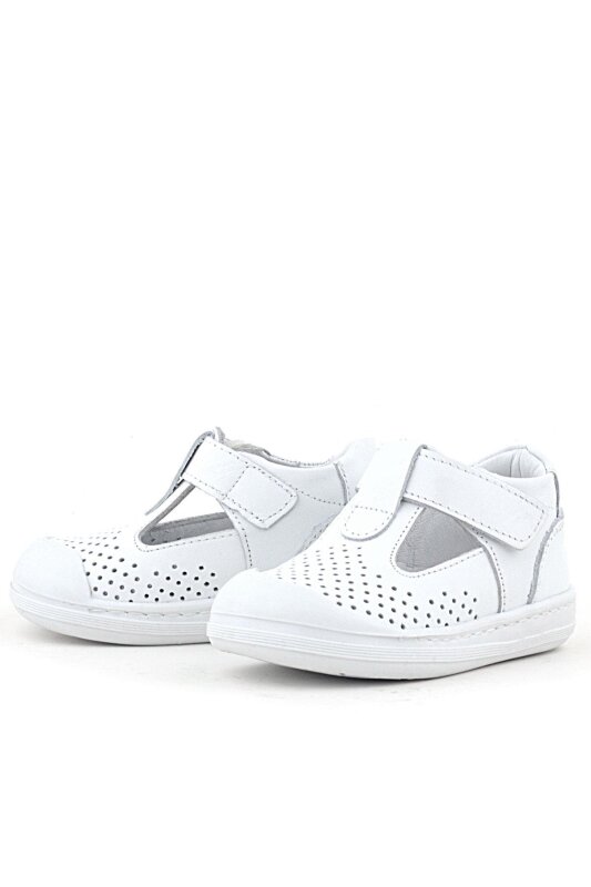 صندل أطفال تشريحي من الجلد الطبيعي من راكر بلاس شون، لون أبيض، مزود بشريط فيلكرو - 3