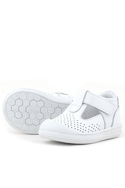 صندل أطفال تشريحي من الجلد الطبيعي من راكر بلاس شون، لون أبيض، مزود بشريط فيلكرو - 4