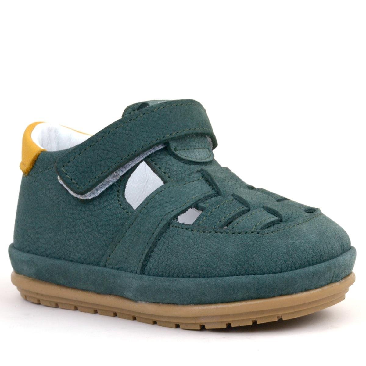 حذاء راكر بلس مابيت المصنوع من الجلد الطبيعي باللون الأخضر والأصفر مع شريط فيلكرو تشريحي للأطفال - 1