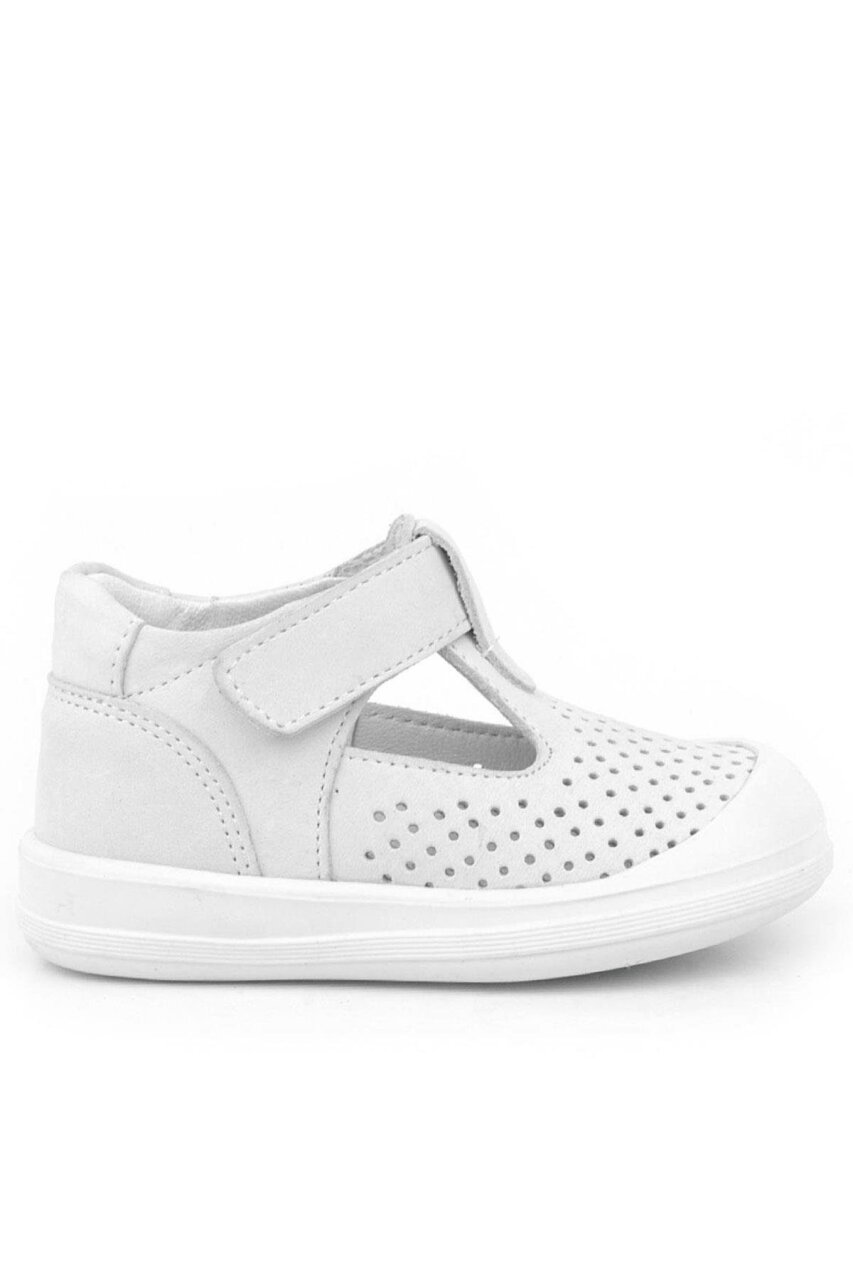 صندل شون من الجلد الطبيعي الأبيض مع شريط فيلكرو تشريحي للأطفال من راكر بلاس - 2
