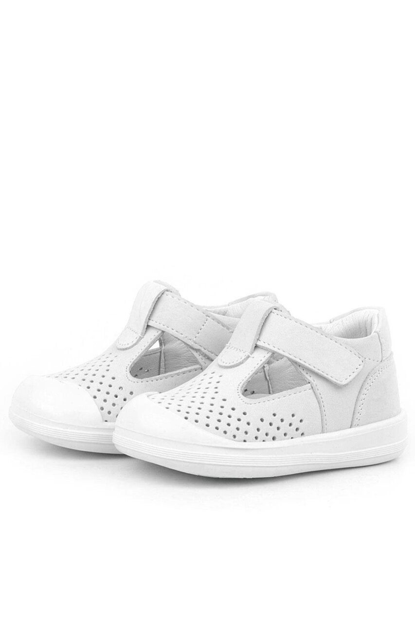 صندل شون من الجلد الطبيعي الأبيض مع شريط فيلكرو تشريحي للأطفال من راكر بلاس - 3