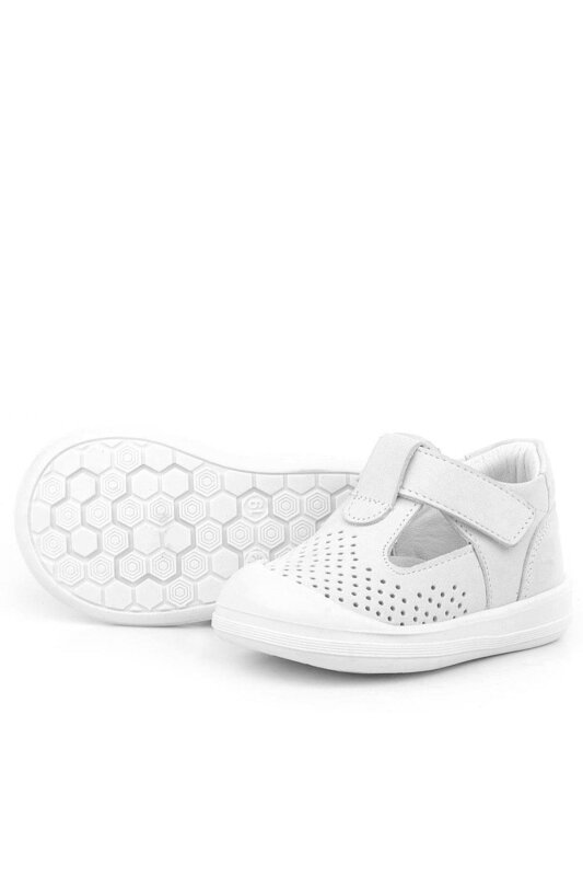 صندل شون من الجلد الطبيعي الأبيض مع شريط فيلكرو تشريحي للأطفال من راكر بلاس - 5