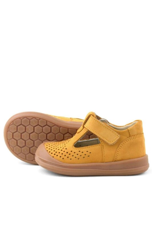 صندل شون من الجلد الطبيعي باللون البني مع شريط فيلكرو تشريحي للأطفال من راكر بلاس - 6