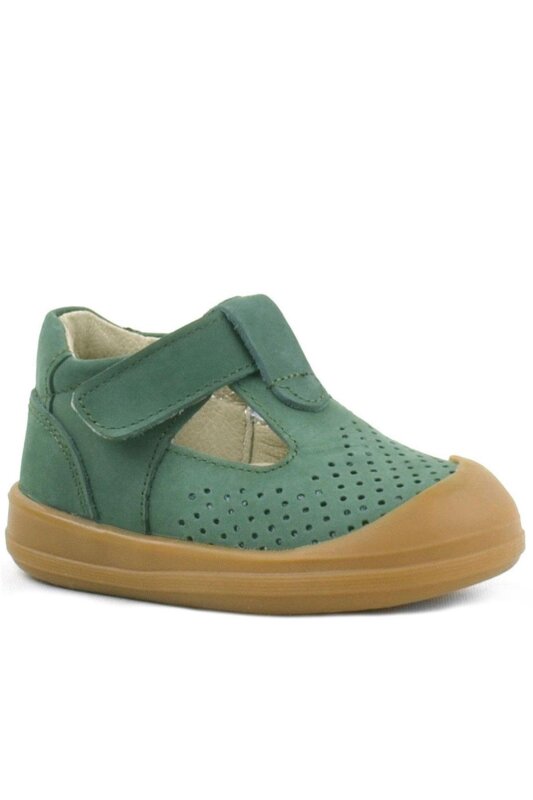 صندل شون من الجلد الطبيعي باللون الأخضر مع شريط فيلكرو تشريحي للأطفال من راكر بلاس - Rakerplus