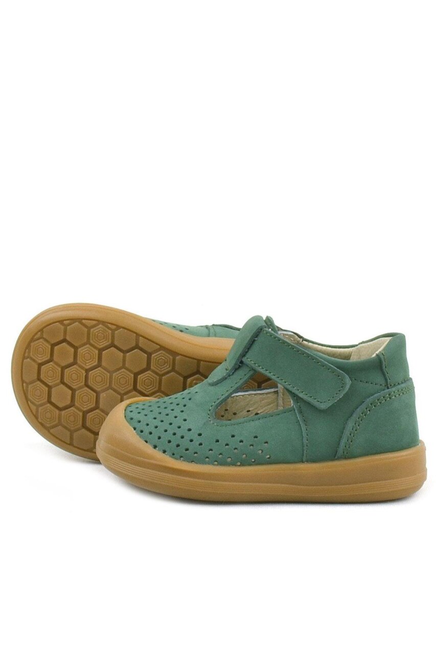 صندل شون من الجلد الطبيعي باللون الأخضر مع شريط فيلكرو تشريحي للأطفال من راكر بلاس - 5
