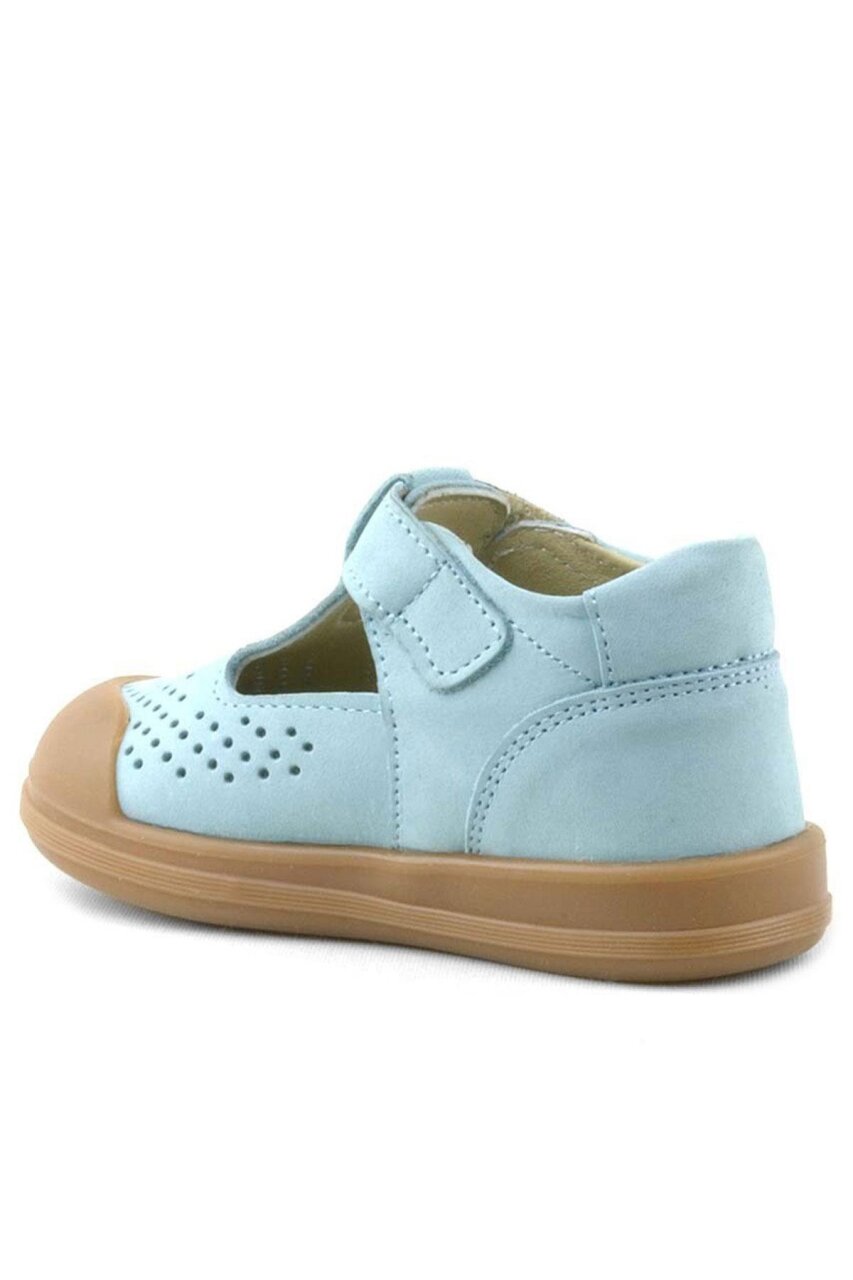 صندل شون من الجلد الطبيعي باللون الأزرق مع شريط فيلكرو تشريحي للأطفال من راكر بلاس - 3