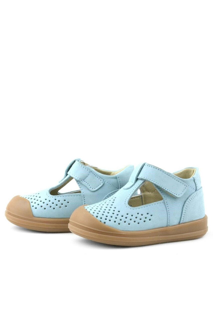 صندل شون من الجلد الطبيعي باللون الأزرق مع شريط فيلكرو تشريحي للأطفال من راكر بلاس - 5