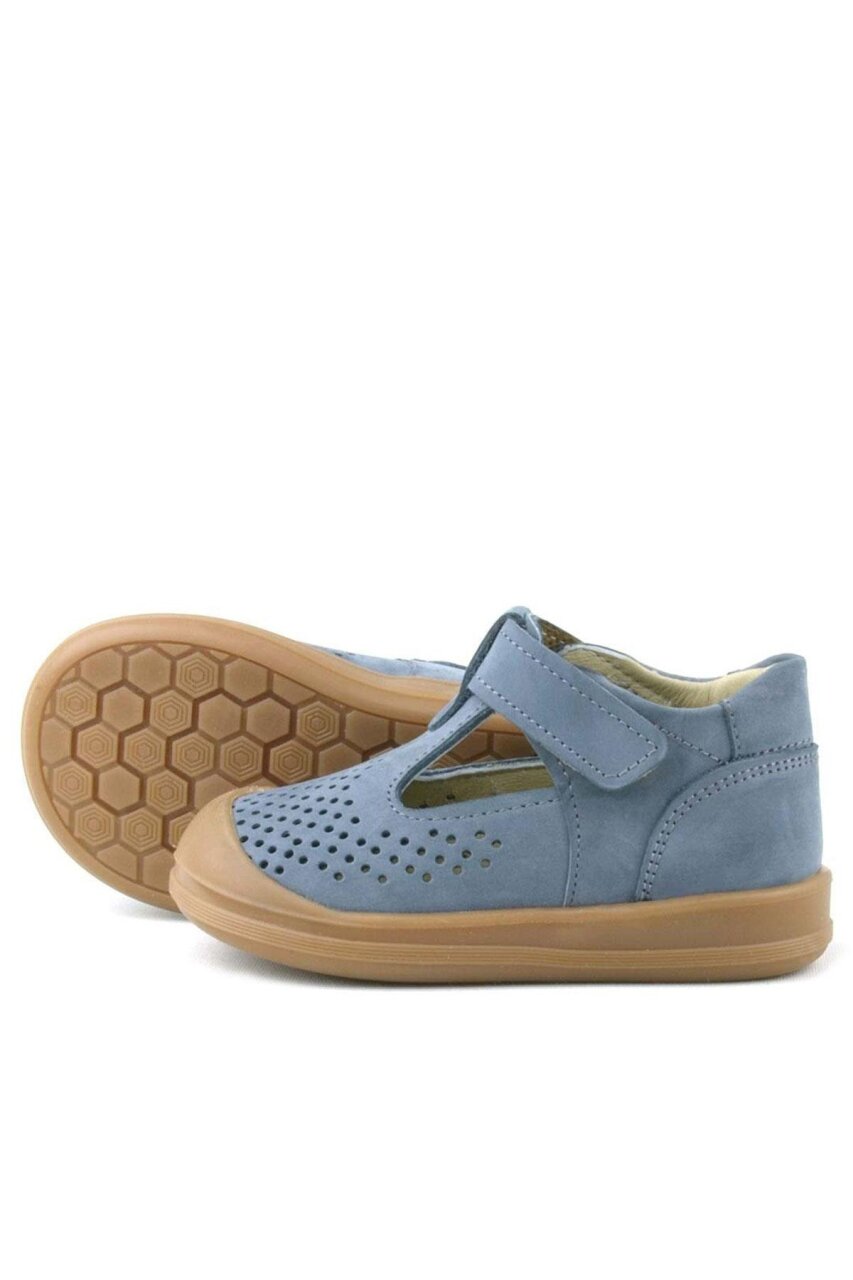 صندل شون من الجلد الطبيعي الرمادي مع شريط فيلكرو تشريحي للأطفال من راكر بلاس - 6