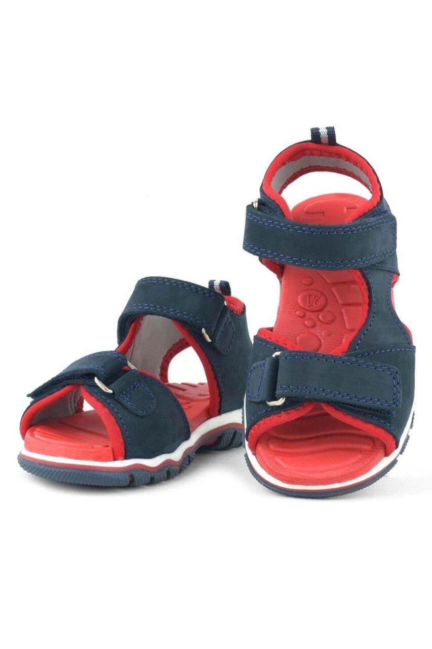صندل أطفال من الجلد الطبيعي من راكر بلس، أزرق داكن، بشريط فيلكرو - 2
