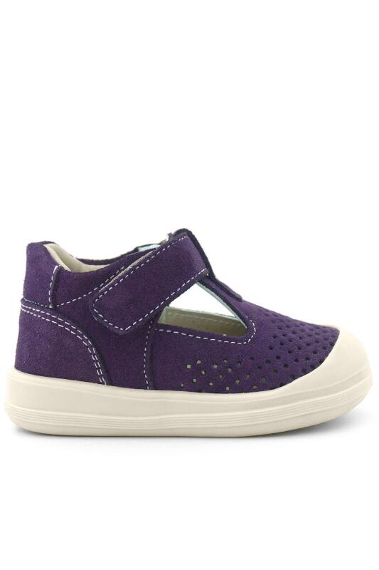 صندل شون من الجلد الطبيعي من راكر بلاس، أبيض أرجواني، مع شريط فيلكرو تشريحي للأطفال - 3