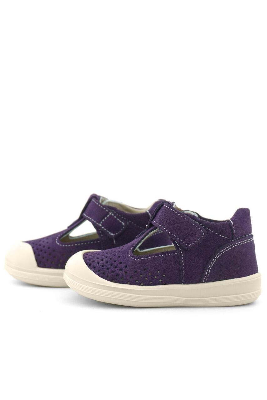 صندل شون من الجلد الطبيعي من راكر بلاس، أبيض أرجواني، مع شريط فيلكرو تشريحي للأطفال - 6