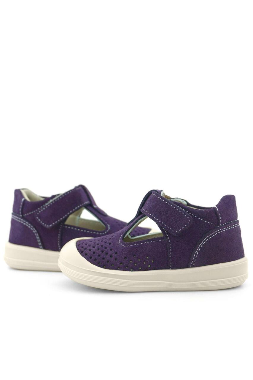 صندل شون من الجلد الطبيعي من راكر بلاس، أبيض أرجواني، مع شريط فيلكرو تشريحي للأطفال - 8