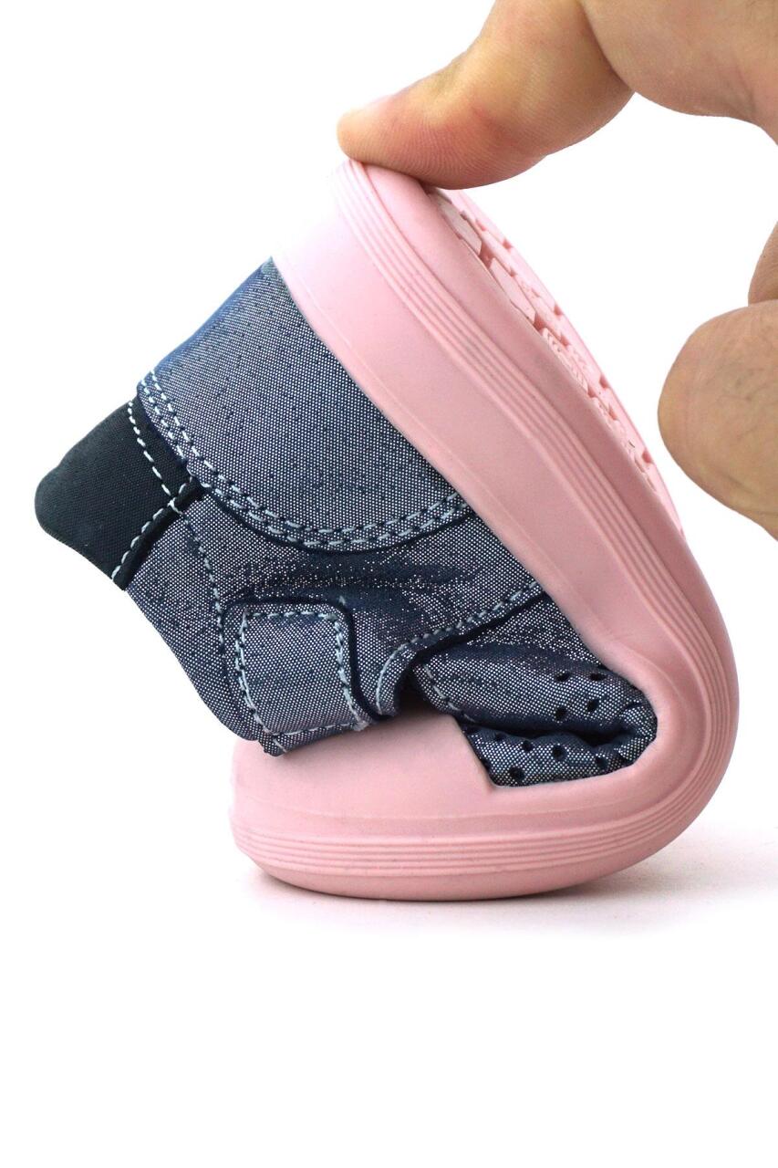 صندل أطفال تشريحي من الجلد الطبيعي من راكر بلس شون، أزرق داكن، بشريط فيلكرو لامع - 2