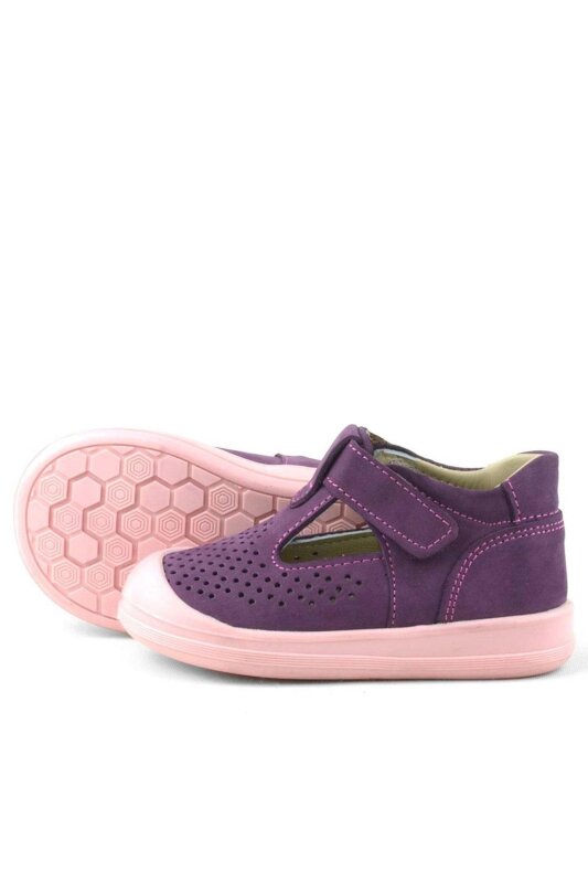 صندل شون من الجلد الطبيعي للأطفال من راكر بلاس، مزود بشريط فيلكرو بنفسجي، بتصميم تشريحي - 6