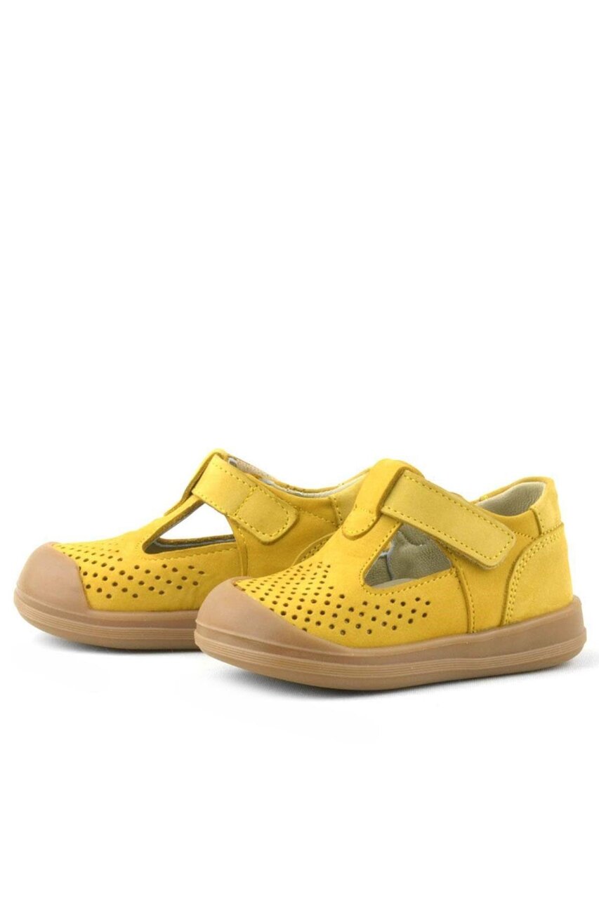 صندل شون من الجلد الطبيعي الأصفر مع شريط فيلكرو تشريحي للأطفال من راكر بلاس - 5