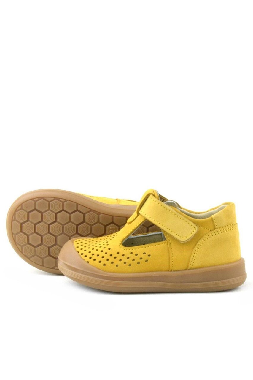 صندل شون من الجلد الطبيعي الأصفر مع شريط فيلكرو تشريحي للأطفال من راكر بلاس - 6